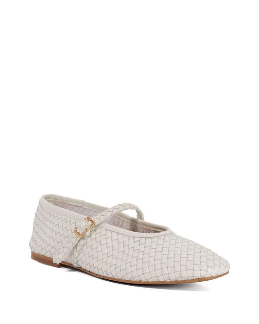 Dune White Standard Fit Leather Headliner Ballet Pumps
