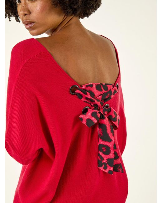 Roman Red Animal Print Eyelet Back Knit Jumper