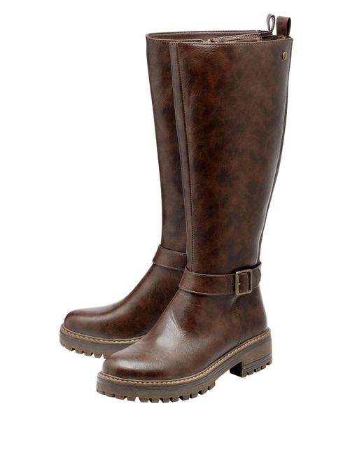 Lotus Brown Leg Boots With Elasticated Panels
