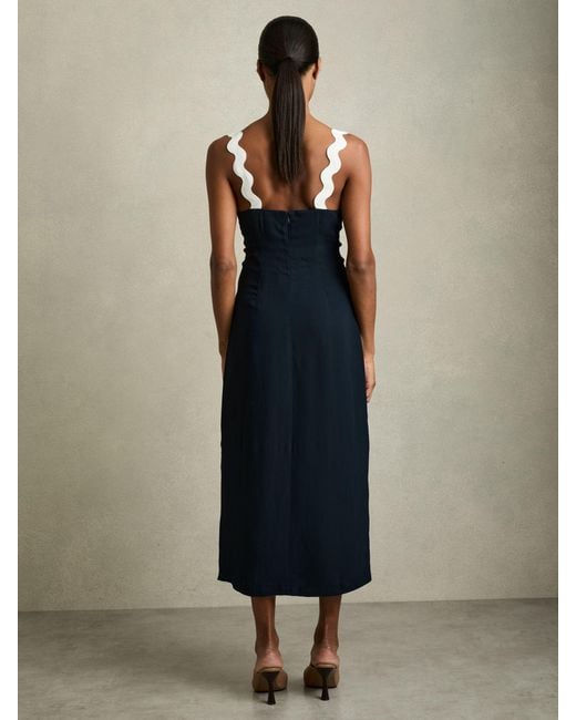 Reiss Blue Wave Trim Crepe Midi Dress