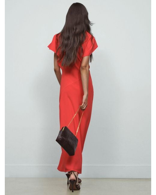 Reiss Red Petite Asymmetric Draped Midi Dress