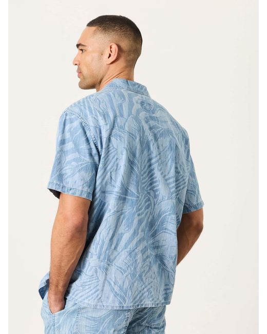 FatFace Blue Fatface Short Sleeve Relaxed Fit Jungle Chambray Shirt for men