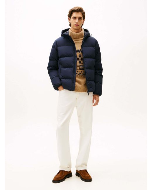 Tommy Hilfiger Blue Water Repellent Down Hooded Puffer Jacket for men