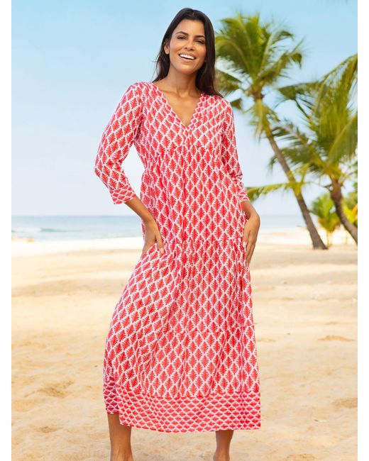aspiga pink dress Aspiga Womens Sustainable Annie Maxi Organic Cotton Summer Wedding Guest Evening Dress Floral Printed White Pink