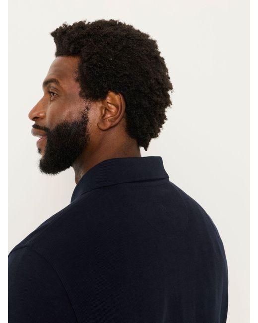 FatFace Blue Fatface Long Sleeve Ayr Ribbed Polo Shirt for men