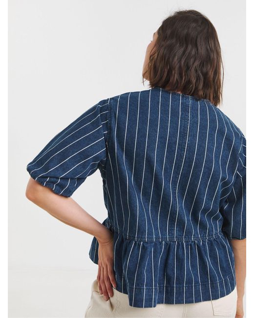 Simply Be Blue Denim Tie Front Peplum Blouse