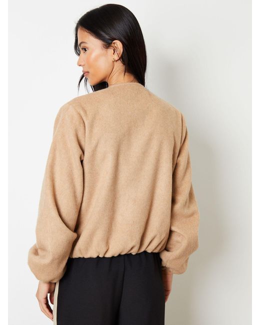 Threadbare Natural Brushed Bubble Hem Bomber Jacket