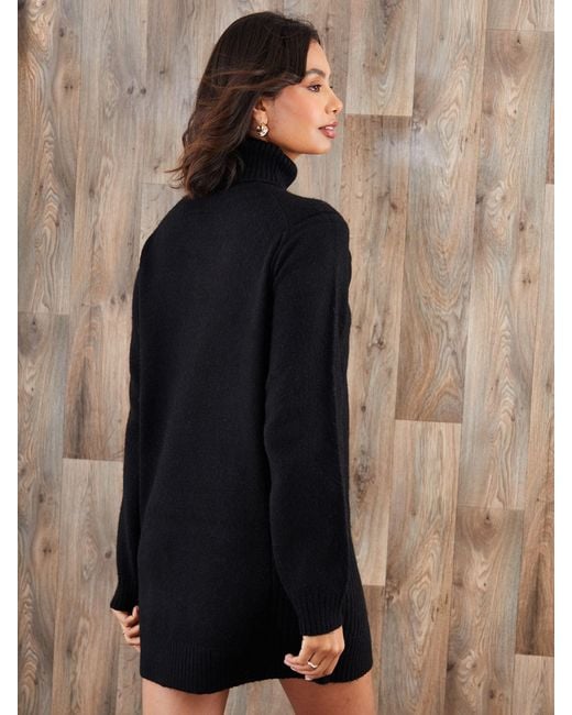 Threadbare Black Roll Neck Knitted Mini Dress