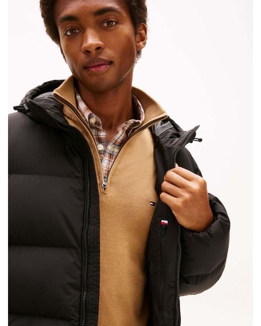 Tommy Hilfiger Black Water Repellent Down Hooded Puffer Jacket for men