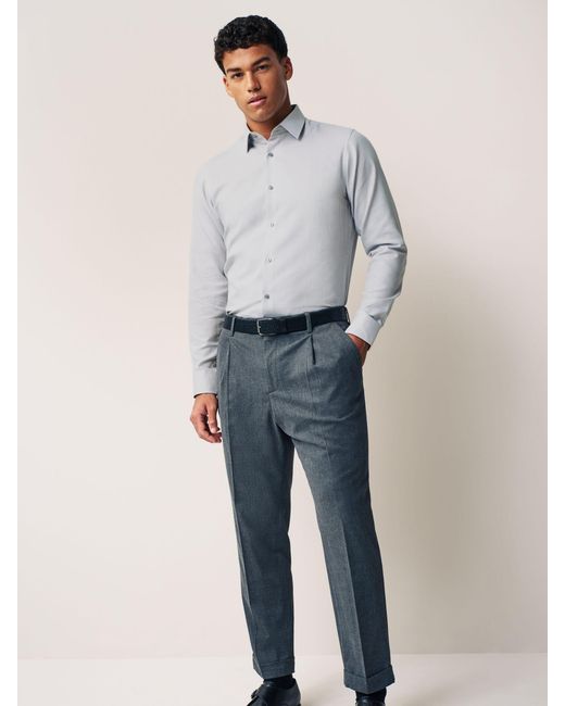 Next White Slim Fit Easy Care Textured Single Cuff Smart Shirt for men