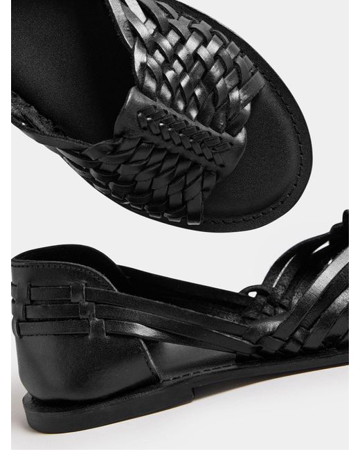 Yours Curve Black Gewebte Leder-Pantoletten