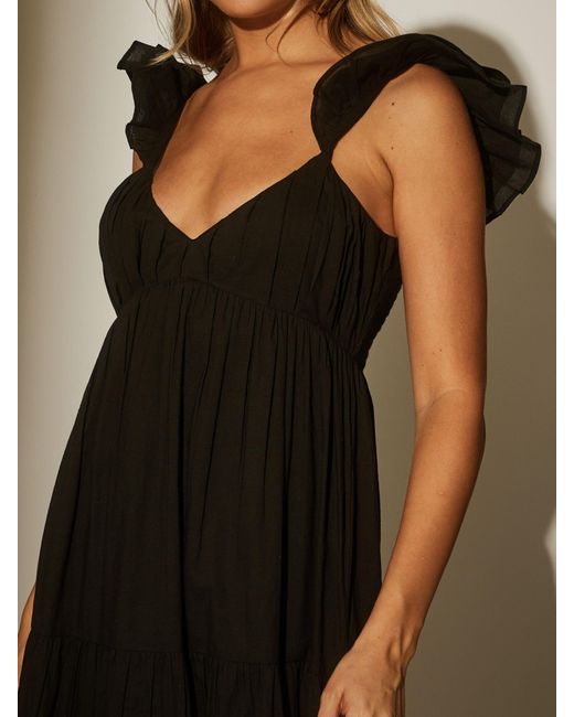 South Beach Black 100% Cotton Frill Sleeve Tiered Maxi Dress