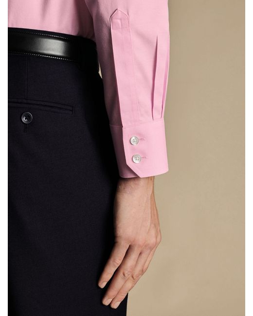 Charles Tyrwhitt Pink Non-Iron Twill Slim Fit 100% Cotton Shirt for men