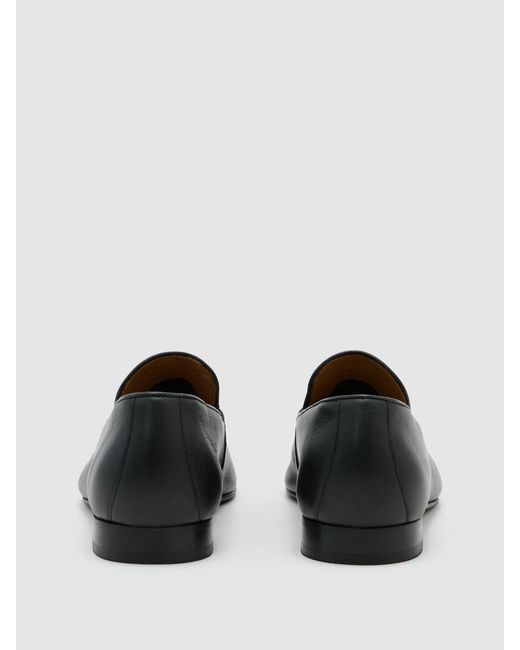 Reiss Black Leather Apron-Stitch Loafers for men