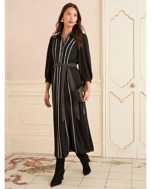 Love & Roses Black Petite Contrast Midi Shirt Dress