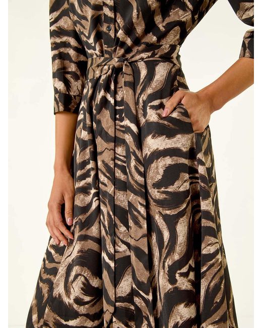Roman Brown Petite Animal Print Shirt Stretch Dress