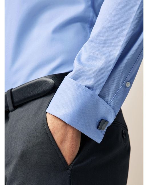 Next Blue Slim Fit Double Cuff Easy Care Textured Smart Shirt for men