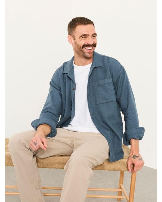 FatFace Blue Fatface Salcombe Relaxed Fit Long Sleeve Garment Dye Shirt for men