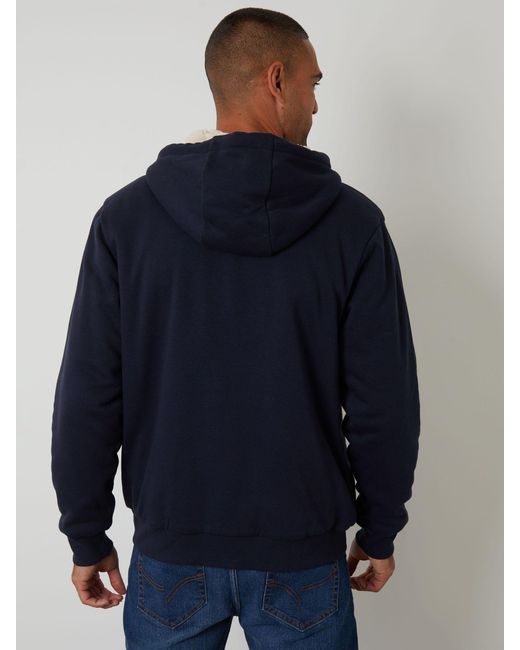 Threadbare Blue Borg Lined Zip-Through Hoodie for men
