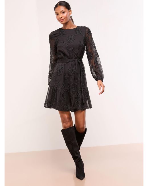 Lipsy Black Petite Mini Long Sleeved Burnout Shift Dress