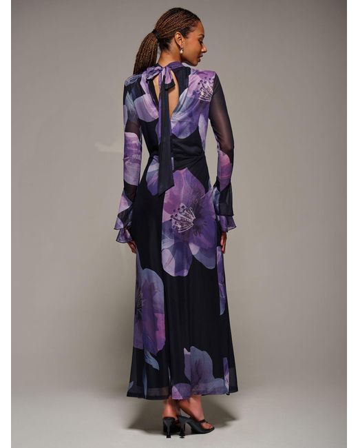 Jolie Moi Purple Ruffle Long Sleeve Mesh Maxi Dress