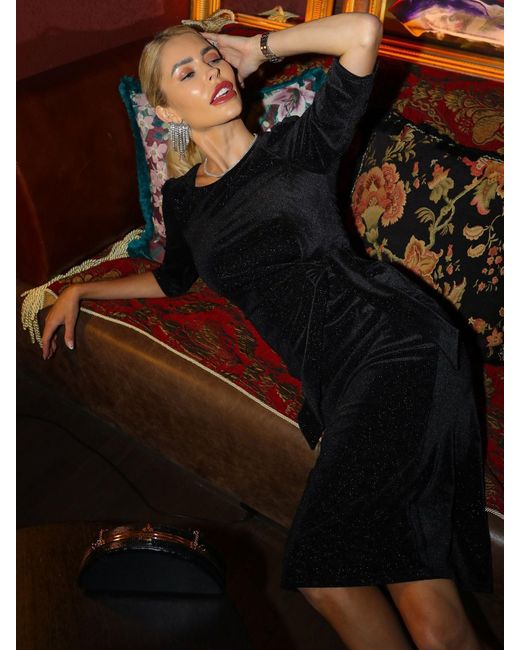 Jolie Moi Women's Black Velvet Glitter Bodycon Midi Dress -  www.rajagirimanappuram.com