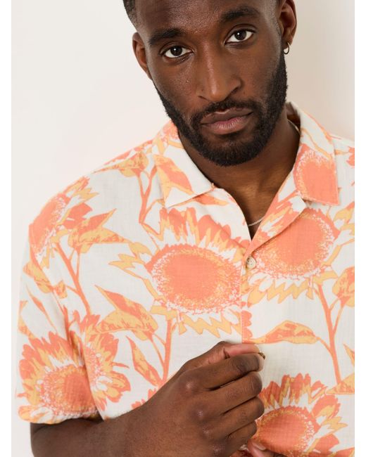 FatFace Natural Fatface Short Sleeve Relaxed Fit Sunflower Print Shirt for men