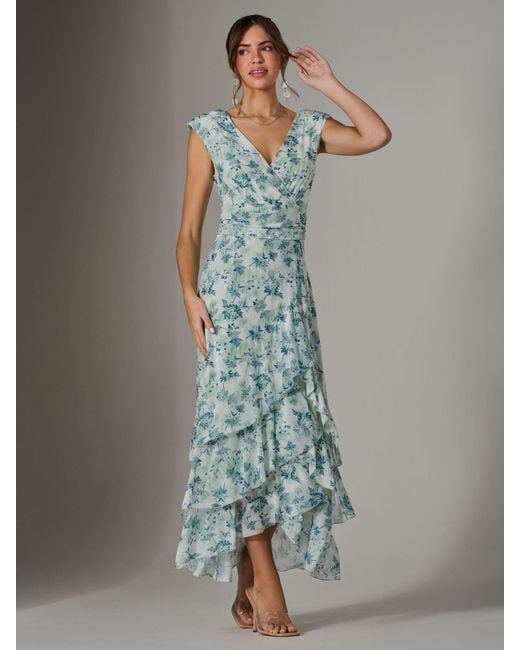 Jolie Moi Green Sleeveless Ruffle Midi Dress