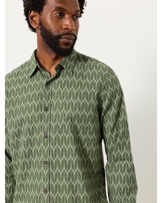 FatFace Green Fatface Long Sleeve Chambray Leaf Print Shirt for men