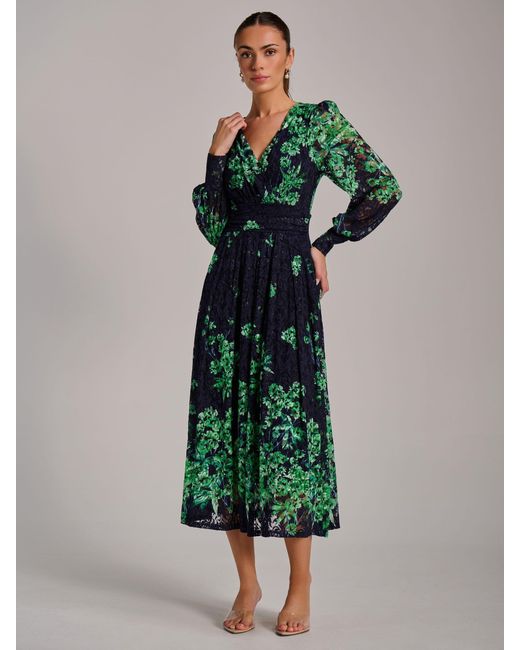Jolie Moi Women's Green Long Sleeve Print Lace Maxi Dress - thefunkyskunk.ie