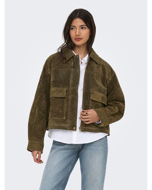 ONLY Green Suede Collared Jacket
