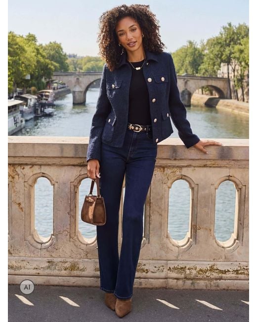 Sosandar Blue Boucle Jacket With Buttons
