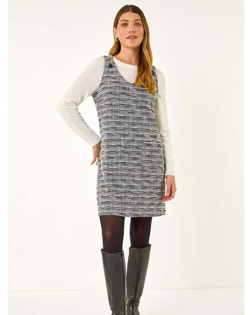 Roman Gray Textured A-Line Pocket Dress