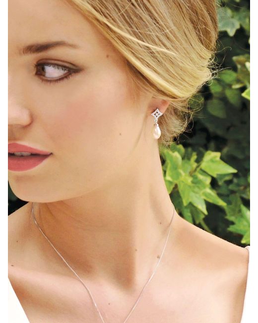 Ivory & Co. White Tone Morocco Crystal And Pearl Earrings