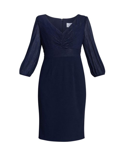 Gina Bacconi Women's Blue Britney Metallic Pleated Bodic Dress