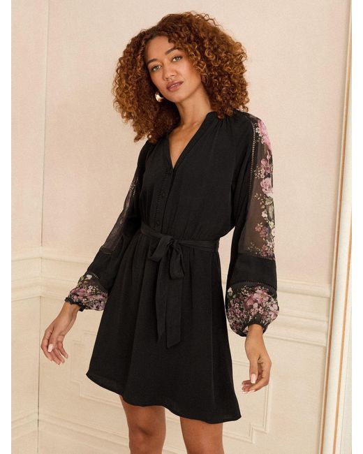 Love & Roses Black Notch Neck Mini Dress