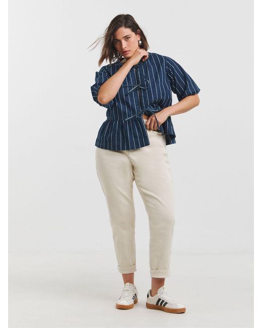 Simply Be Blue Denim Tie Front Peplum Blouse