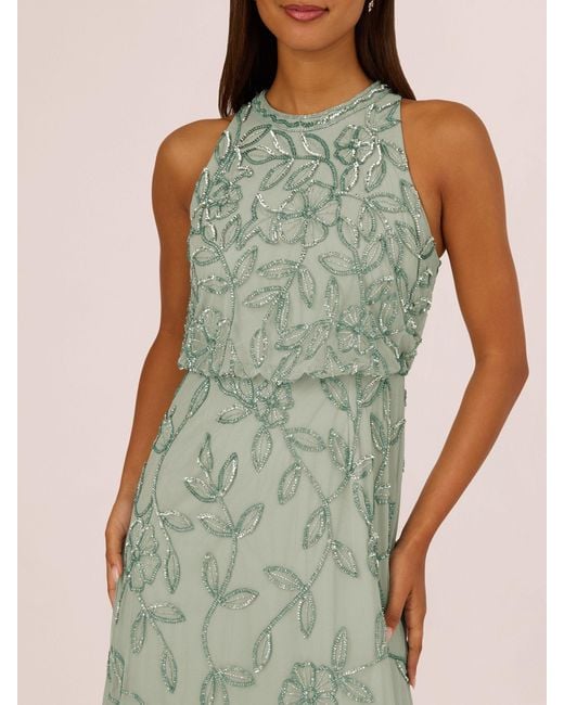 Adrianna Papell Green Blouson Bead Long Dress