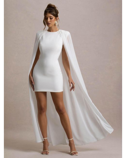 Club L London Pink Elysium Bodycon Mini Bridal Dress With Chiffon Cape