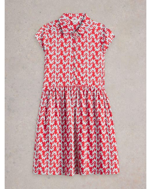 White Stuff Red Everly Jersey Shirt Dress