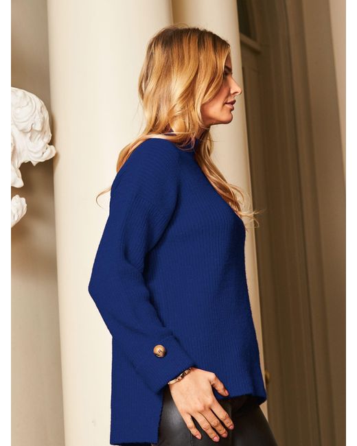 Sosandar Blue Pullover Mit Stehkragen Und Umgeschlagenen Bündchen Mit Knopfdetail