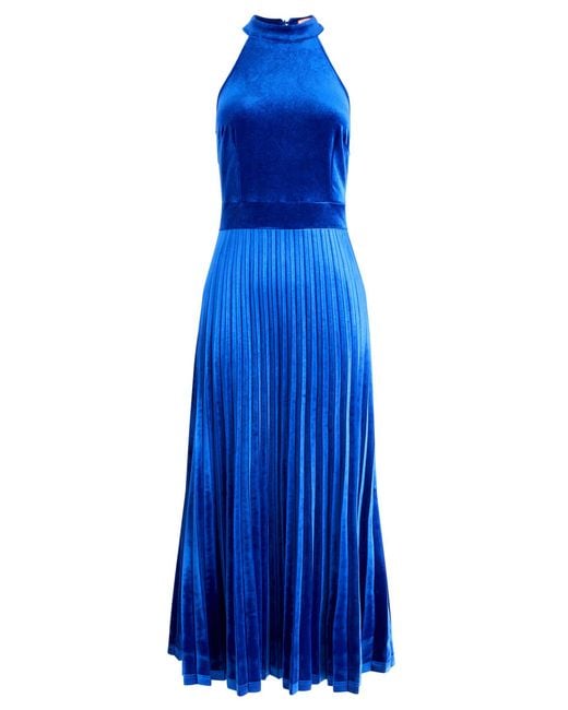 Joe Browns Blue Petite Halter Neck Velour Maxi Dress