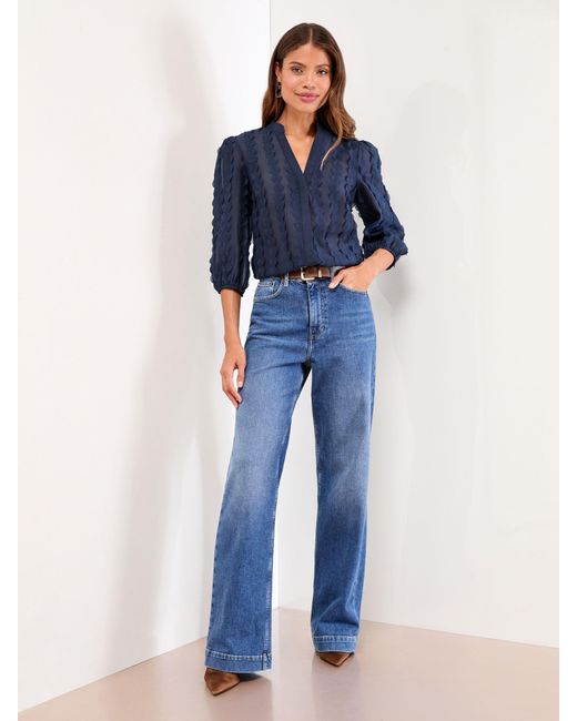 Lipsy Blue 3D Fabric Grandad Collar Short Sleeve Shirt