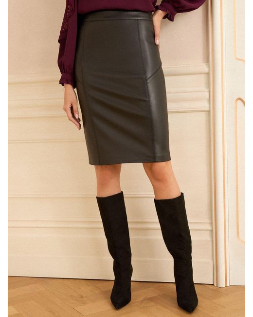 Love & Roses Women's Natural Faux Leather Pencil Midi Skirt