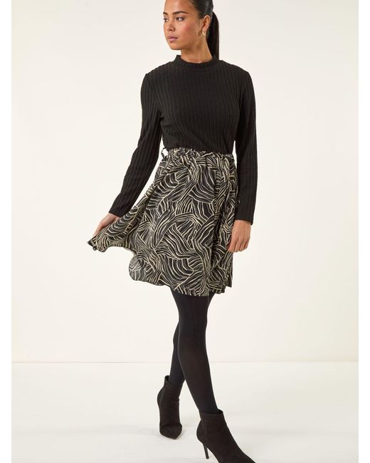 Roman Women's Black Petite Animal Print Tie Front Knit Dress Roman Women's Black Petite Animal Print Tie Front Knit Dress