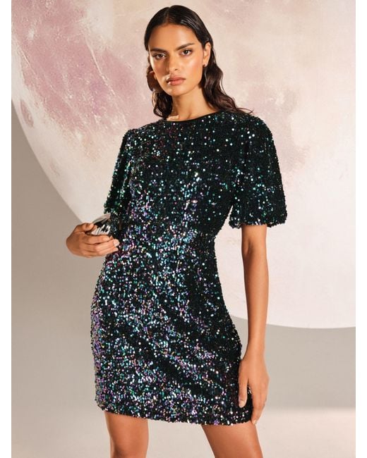 Love & Roses Sequin Puff Sleeve Mini Dress in Blue | Lyst Love & Roses Sequin Puff Sleeve Mini Dress in Blue | Lyst
