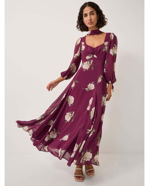 Monsoon Purple Amber Floral Print Midi Dress & Scarf