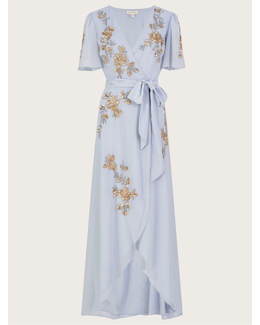 Monsoon Blue Sarah Embroidered Wrap Dress