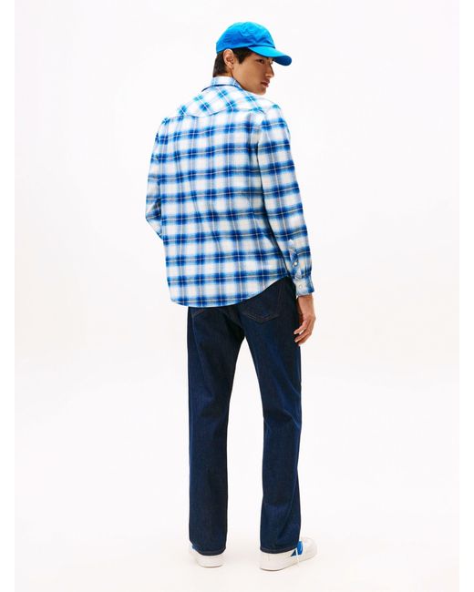 Tommy Hilfiger Blue Regular Fit Flannel Check Western Shirt for men