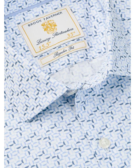 Brook Taverner Blue Hexagon Geometric Print Cotton Shirt for men
